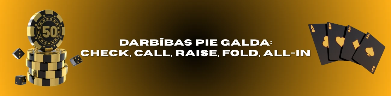 Darbības pie pokera galda: check, call, raise, fold, all-in